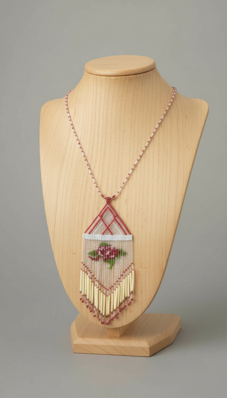 Beaded necklace with floral design 